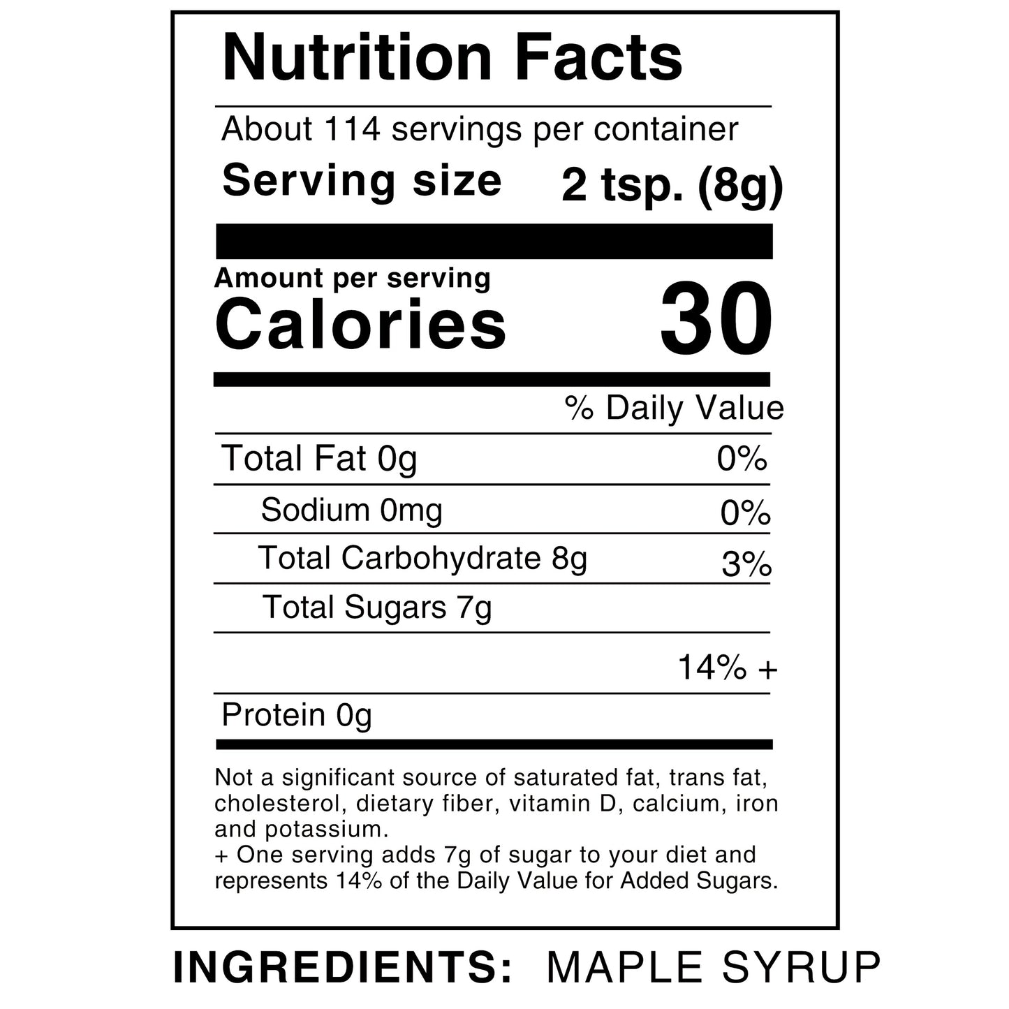 Middle Maples Farm Organic Maple Sugar, 2lb pouch nutrition facts label