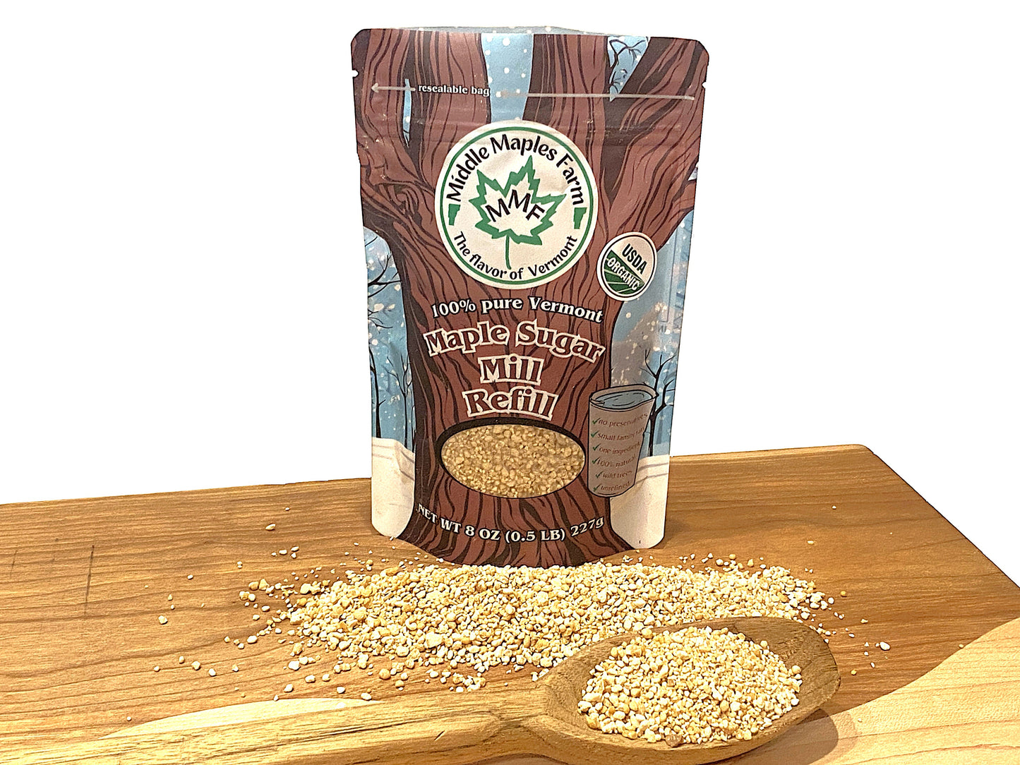 Organic Maple Sugar Mill Refill, 8oz resealable pouch